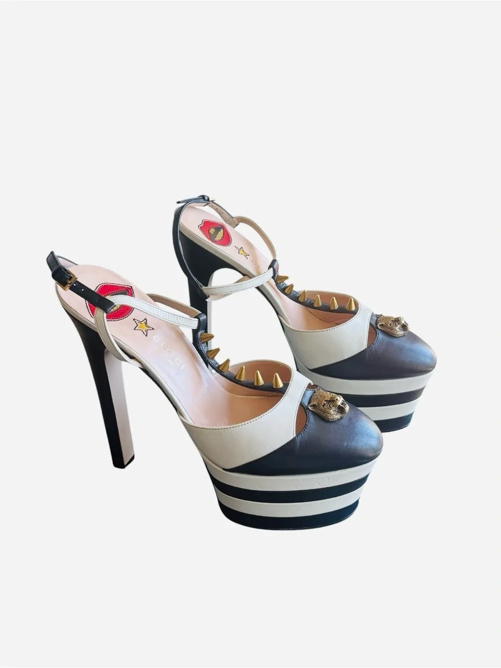 Gucci Spiked Angel Platform Pumps In Navy & Ivory From Spring 2016 EU40.5/US10.5 - Picture 2 of 15